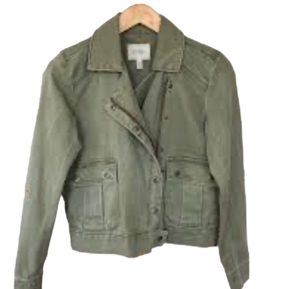 Jessica Simpson Fatigue Green Crop Denim Jacket Snaps & Zip Closure New Sz Small - Picture 5 of 16
